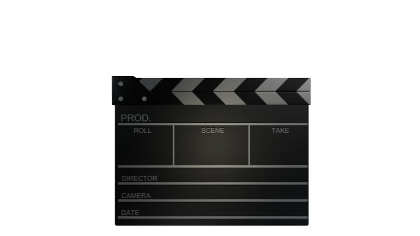 Movie clapper board on white (3d, loop, 30fps, HD)