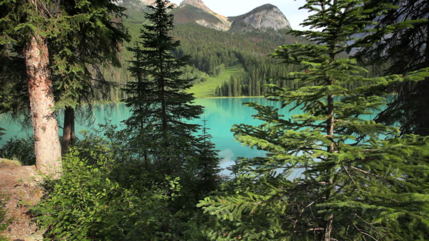 Pristine Emerald Lake, Yoho National Park, British Columbia, Canada, crane shot