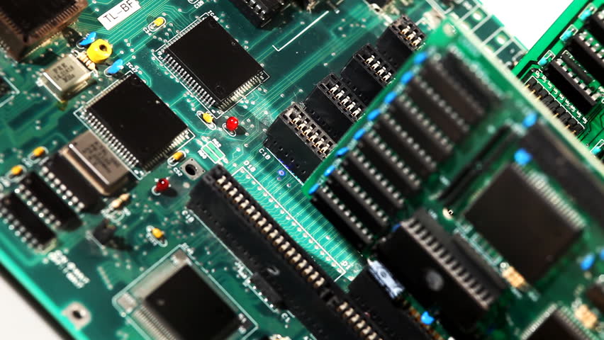 Focus on electronic detail of main board plate 