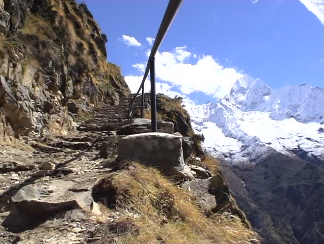 People trekking along the everest base camp trail, Nepal.