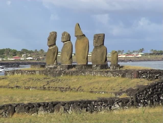 2-shots of Statues on Easter Island near Hanga Roa village.