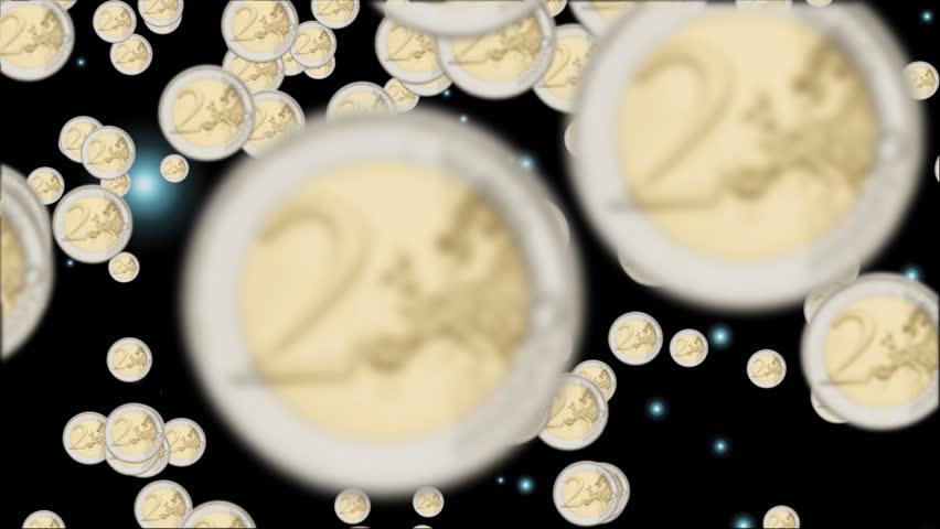 EUR coins flying and forming Earth Map