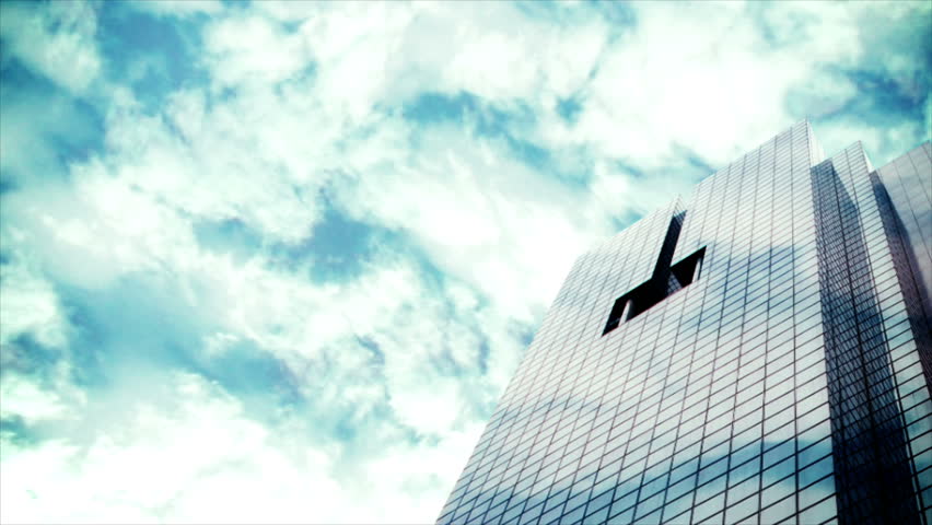 zoom from skyscraper with cloud background
