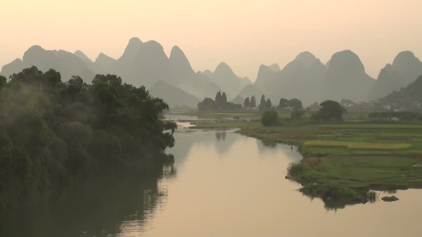 Beautiful scenery in China at dusk.