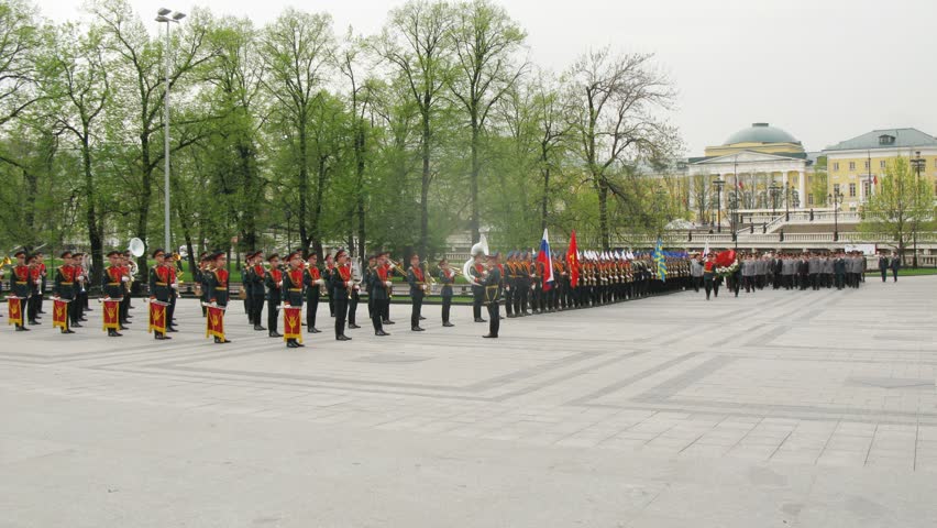 MOSCOW - MAY 8: (Timelapse view) Officers of Ministry of Internal Affairs conduct the wreath-laying ceremony on the eve of Victory Day, May 8, 2011 in Moscow, Russia. The ceremony pays homage to soldiers who sacrificed themselves in the Great Patriotic Wa