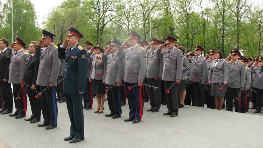 MOSCOW - MAY 8: (Timelapse view) Officers of Ministry of Internal Affairs conduct the wreath-laying ceremony on the eve of Victory Day, May 8, 2011 in Moscow, Russia. The ceremony pays homage to soldiers who sacrificed themselves in the Great Patriotic Wa