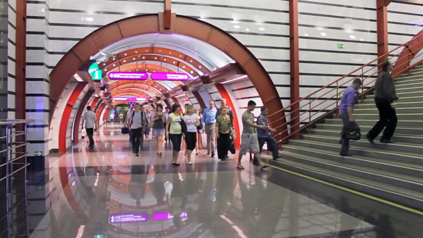 ST PETERSBURG - JUNE 20: Timelapse of passengers in station Obvodny Kanal, June 20, 2011, St. Petersburg, Russia. The Saint Petersburg Metro is the deepest subway system in the world.