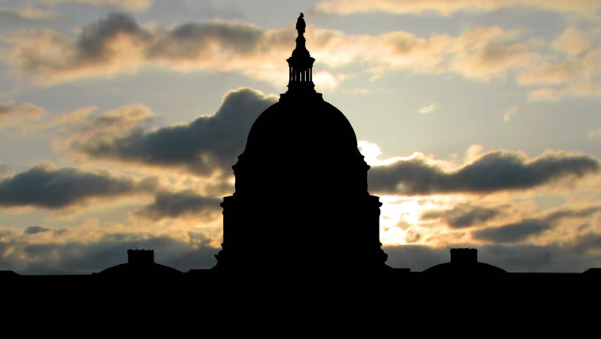 Sunset behind the White House, in Washington DC.