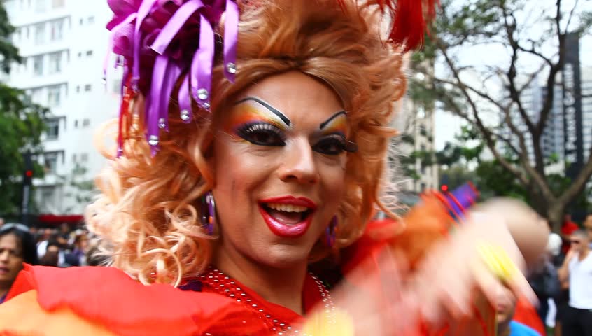 SAO PAULO BRAZIL - JUNE 26: Participant in costume at the Sao Paulo Brazil 15th Annual Gay Pride parade June 26 2011. 