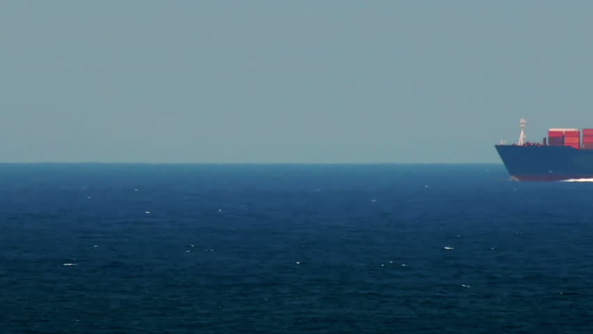 Container Ship Passes By. Speed Up.