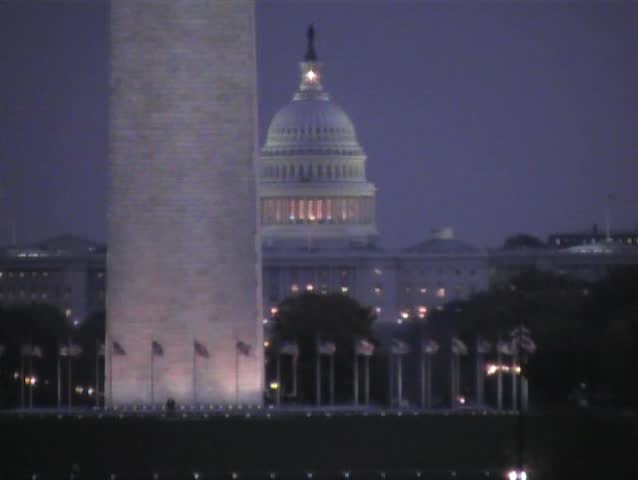 Washington Monument and US Capitol at dusk Washington DC