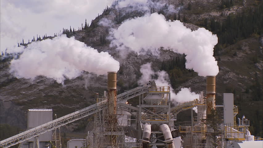 Cement plant with smoke stacks