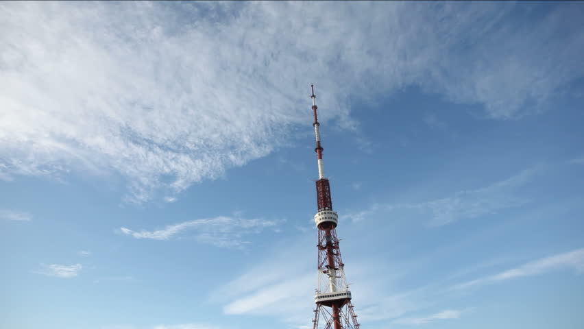 TV Tower in Yerevan with moving clouds