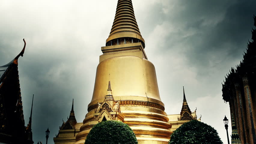 Richly decorated golden buildings of grand palace temple in Bangkok
