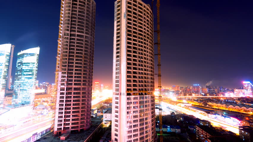 One of many construction sites in Beijing. Timelapse.