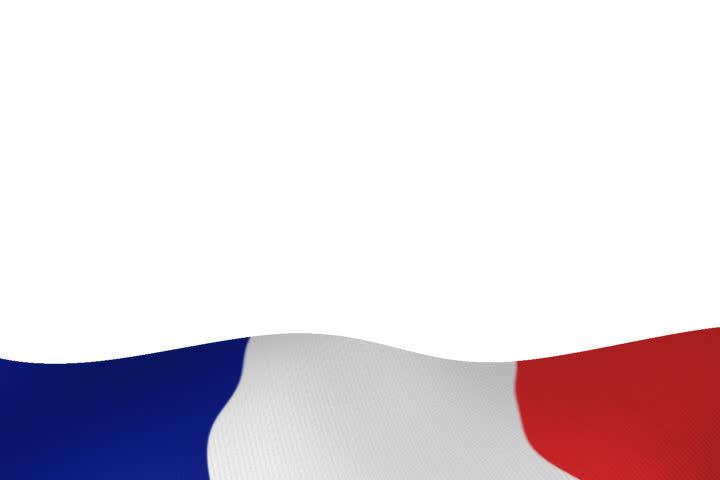 French flag, waving motion in lower third. Duration 8 sec. + 8 sec. of alpha at end of the seamless loop. Output rendered in the best available Photo-JPEG quality. Modification possible upon request.
