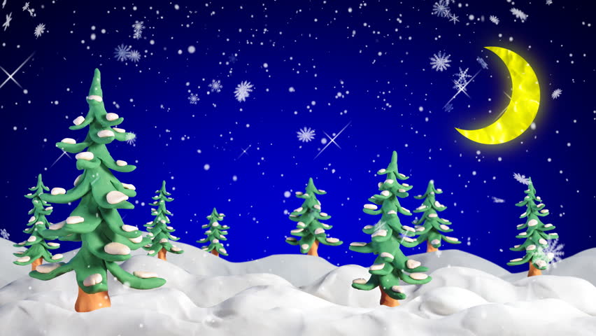 winter scene with clay fir trees and snowfall loopable