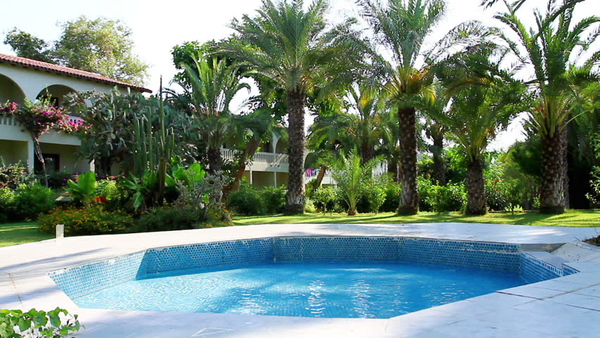 Luxurious hotel in Turkey with jacuzzi and palm trees 