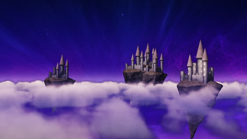 Sky castle hovering above clouds