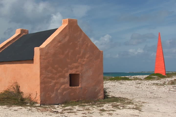 NTSC: Old slave huts on Bonaire, Netherlands Antilles - plus beacon