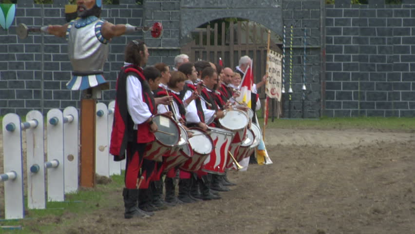 COMO, ITALY - CIRCA SEPT 2011:  Palio del Baradello re-enacts Barbarossa's visit to his allies in Como after defeating Milan in the 1159 battle, circa Sept 2011, Como, Italy. Period dances, games and shows create a medieval atmosphere at this annual event