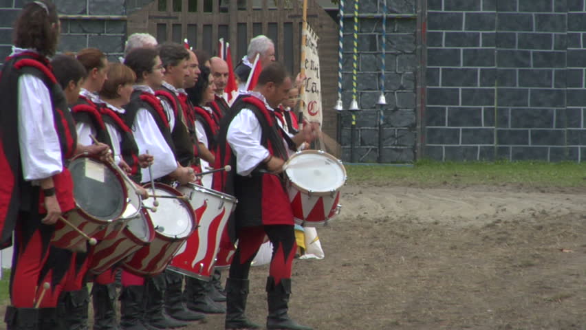 COMO, ITALY - CIRCA SEPT 2011:  Palio del Baradello re-enacts Barbarossa's visit to his allies in Como after defeating Milan in the 1159 battle, circa Sept 2011, Como, Italy. Period dances, games and shows create a medieval atmosphere at this annual event