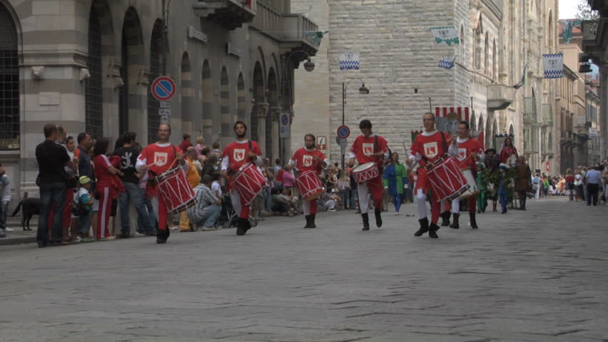 COMO, ITALY - CIRCA SEPT 2011:  Palio del Baradello re-enacts Barbarossa's visit to his allies in Como after defeating Milan in the 1159 battle, circa Sept 2011, Como, Italy. Period dances, games and shows create a medieval atmosphere at this annual event