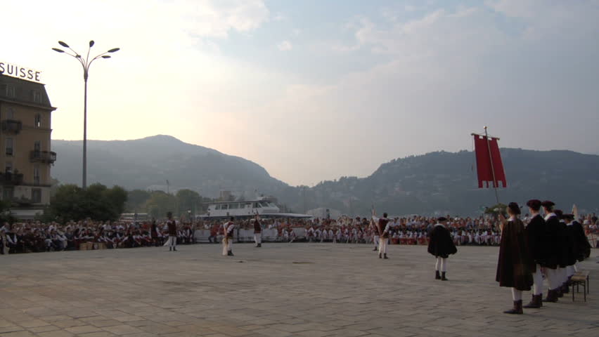 COMO, ITALY - CIRCA SEPT 2011:  Palio del Baradello re-enacts Barbarossa's visit to his allies in Como after defeating Milan in the 1159 battle, circa Sept 2011, Como, Italy. Period dances, games and shows create a medieval atmosphere at this annual event