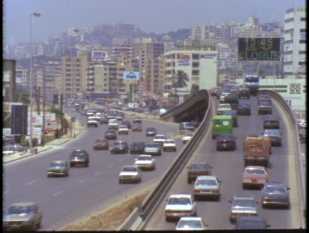 BEIRUT - CIRCA 2010: Heavy car traffic drives on an overpass circa 2010 in Beirut, Lebanon.