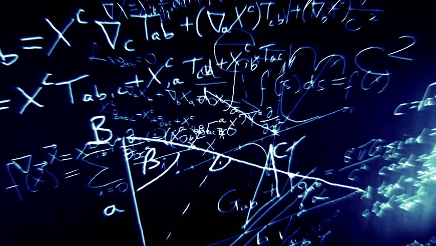 Mathematical and Physical formulas floating in 3D space with a cool design.