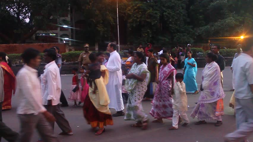 CHENNAI, INDIA - AUGUST 28: Hindu devotees in procession, August 28, 2011 in Chennai, India. Hinduism is a religious tradition of India, with 80.5% of the population identifying themselves as Hindus.