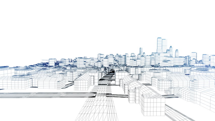 Flying in the sketched city on white