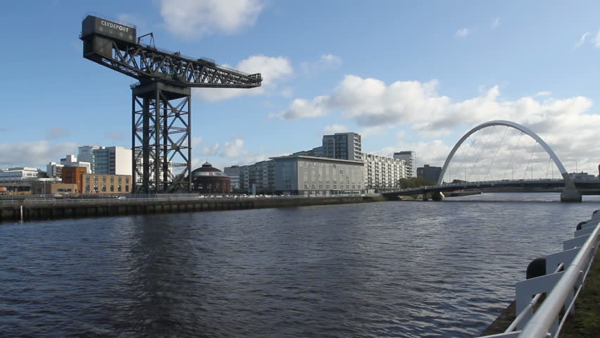 GLASGOW, SCOTLAND - OCTOBER 7: River Clyde with Clyde Arch and crane, October 7, 2011, Glasgow, Scotland. 