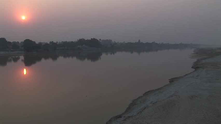 Wide shot of Ganges at sunset.