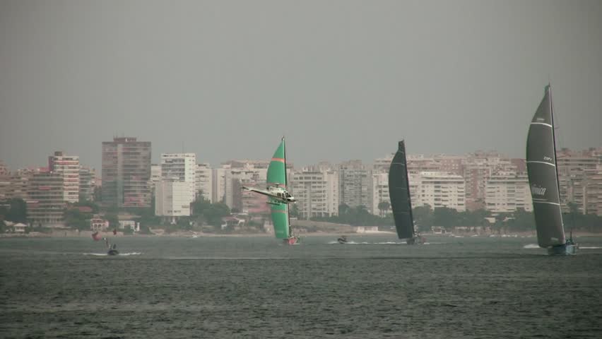 ALICANTE, SPAIN  OCTOBER 7 - Abu Dhabi, Puma and Groupama Team, three of the six teams participating in the race around the world "Volvo Ocean Race 2011-2012" begin their preparation in the first race on Oct 7, 2011 in Alicante Spain. 