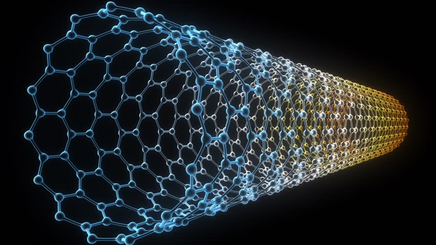 Conceptual animation showing the structure of carbon nanotubes. Alpha channel included.