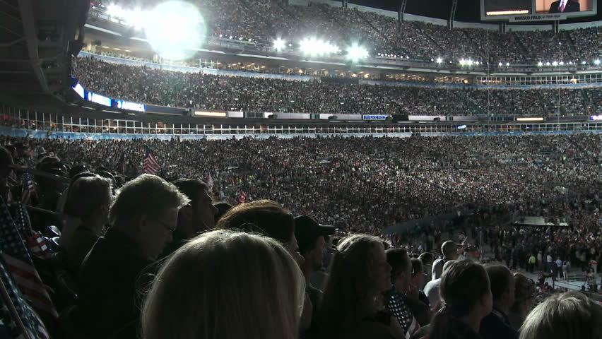 DENVER, CO - CIRCA 2008: Presidential Nominee Barack Obama addresses a packed Investco Field at the 2008 Democratic National Convention circa 2008 in Denver Colorado.