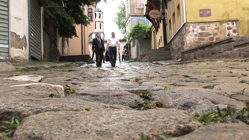 BULGARIA - CIRCA 2010: People walking downtown circa 2010 in Plovdiv, Bulgaria