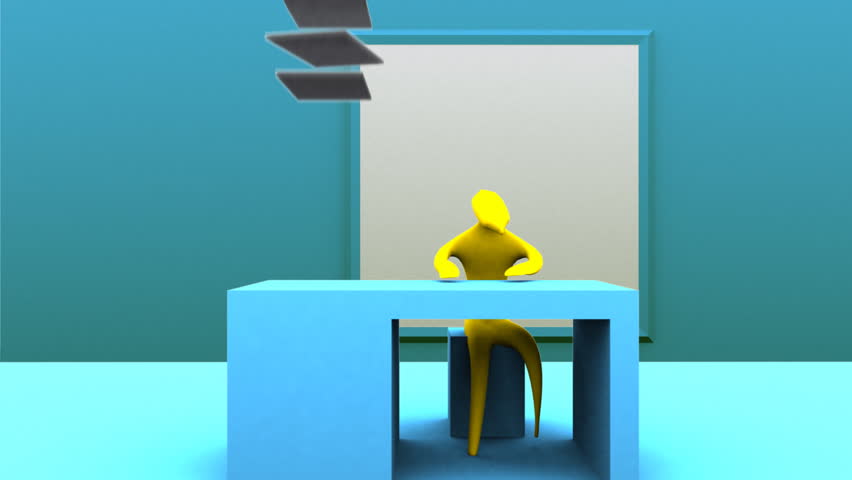 overworked office worker submerged under pile of paper