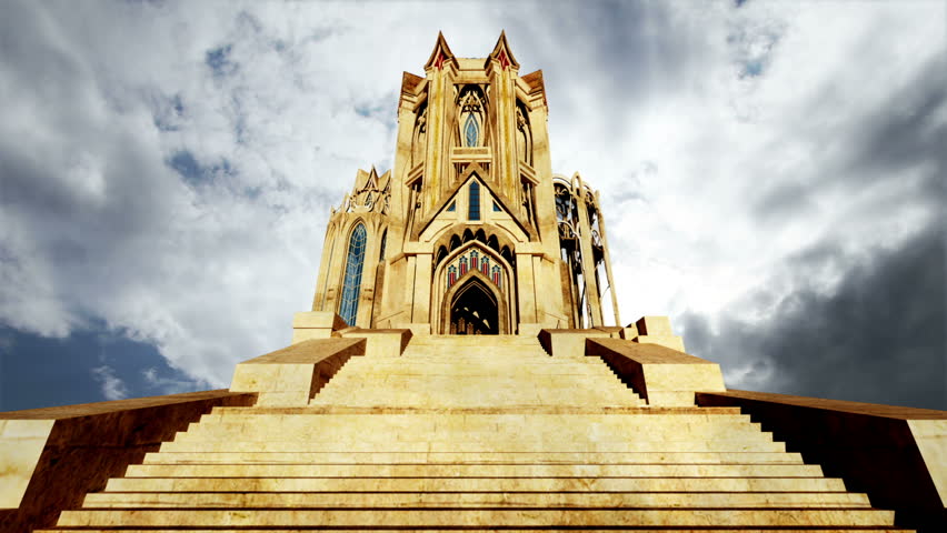 Fantasy Castle Clouds Timelapse 3D render composited with real clouds timelapse.