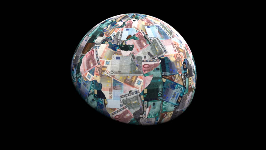 Global currency euros replacing land animation