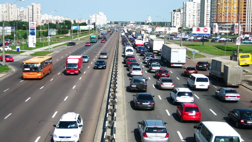 KIEV, UKRAINE - CIRCA AUGUST 2011: (Timelapse View) Traffic jam circa August 2011 in Kiev. 