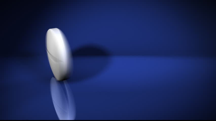 Pill rotating on a blue reflective background. HD 1080p