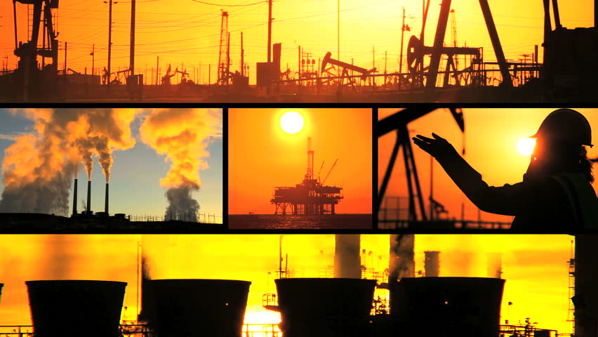Montage of Oil Fossil Fuel Production at Sunset
