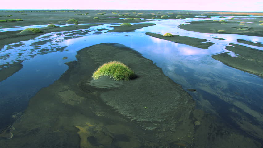 Aerial View of Fertile Growth in Volcanic Meltwater, Iceland