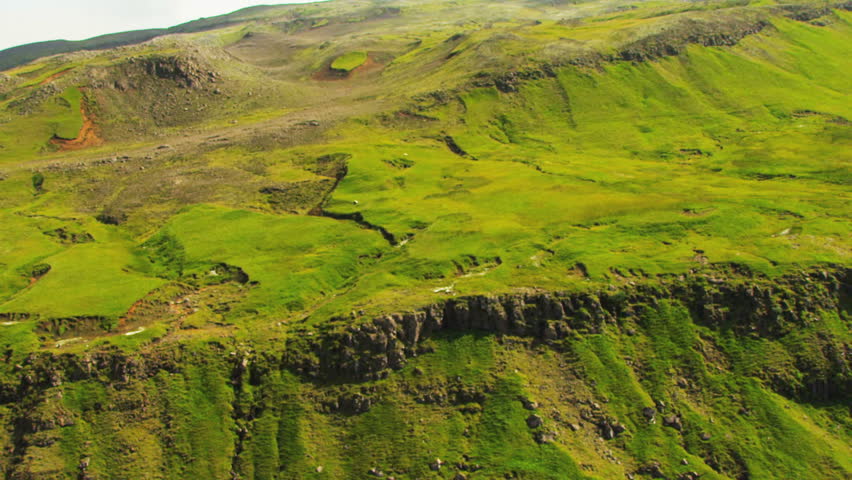 Aerial View of  Fertile Plateau with Lava Ridges, Iceland