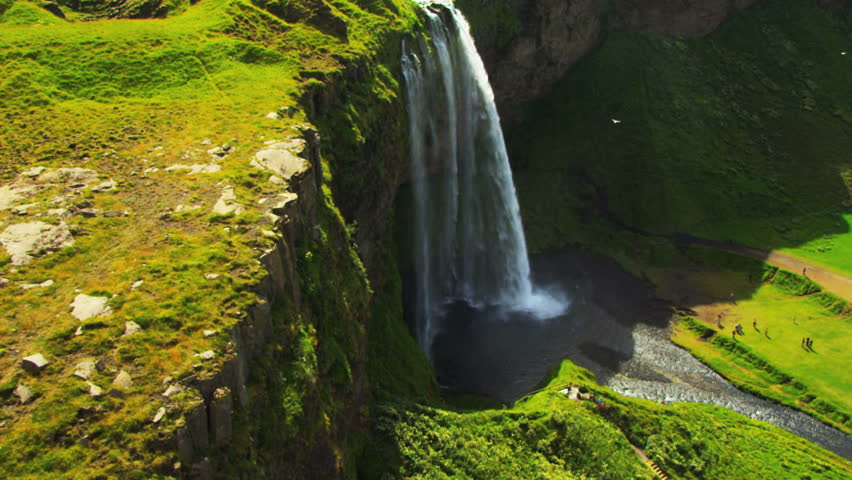 Aerial view of Glacial Meltwater Forming a Waterfall, Iceland