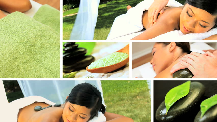 Montage of Multi Ethnic Females at Health Spa