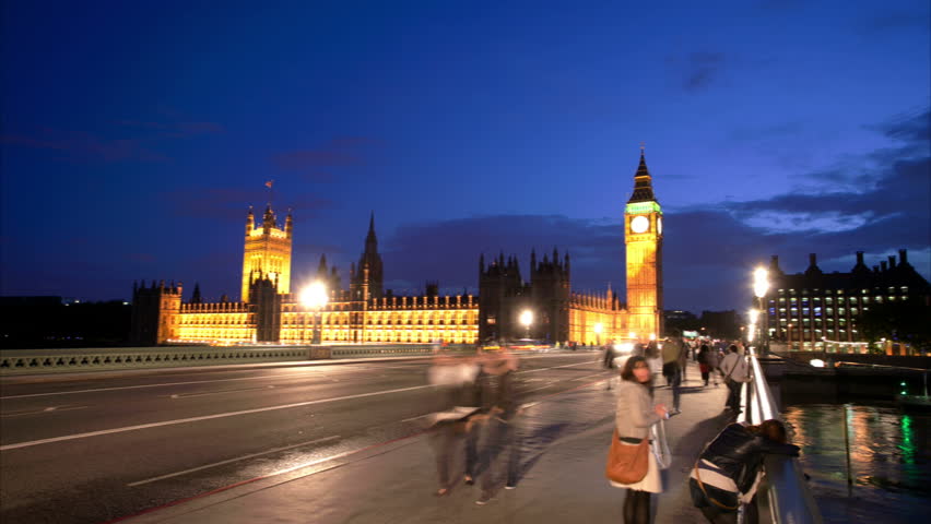 Big Ben, Houses of Parliament, London Bridge, and the Millennium Wheel Time Lapse at night