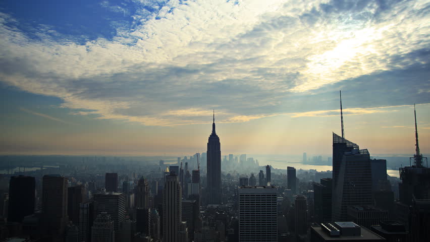 Time lapse of clouds over Manhattan skyline